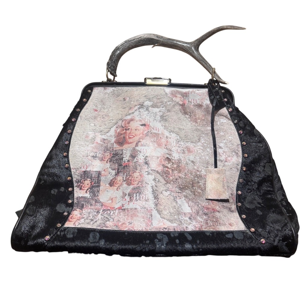 Full Grain Leather Western Artisan Bag Antler Handle Marilyn Monroe Pet‎ Carrier